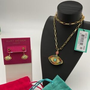 NWT KURT GEIGER London Signature Rainbow Evil Eye Pendant Necklace, 16"-18"